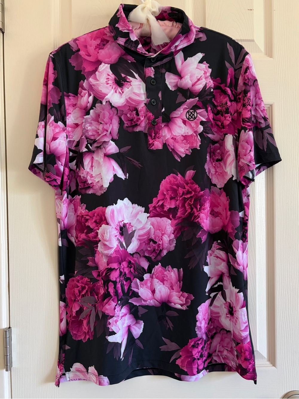G/Fore Men's Black & Pink Floral Performance Polo Shirt Size Medium